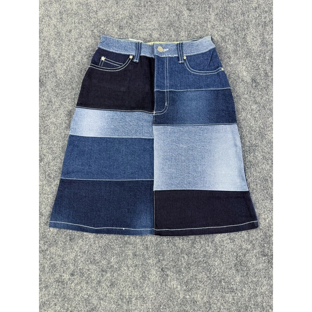 Azzure Denim Womens Patchwork Colorblock A-Line Skirt Multi Blue 1193 Size 6 NWT